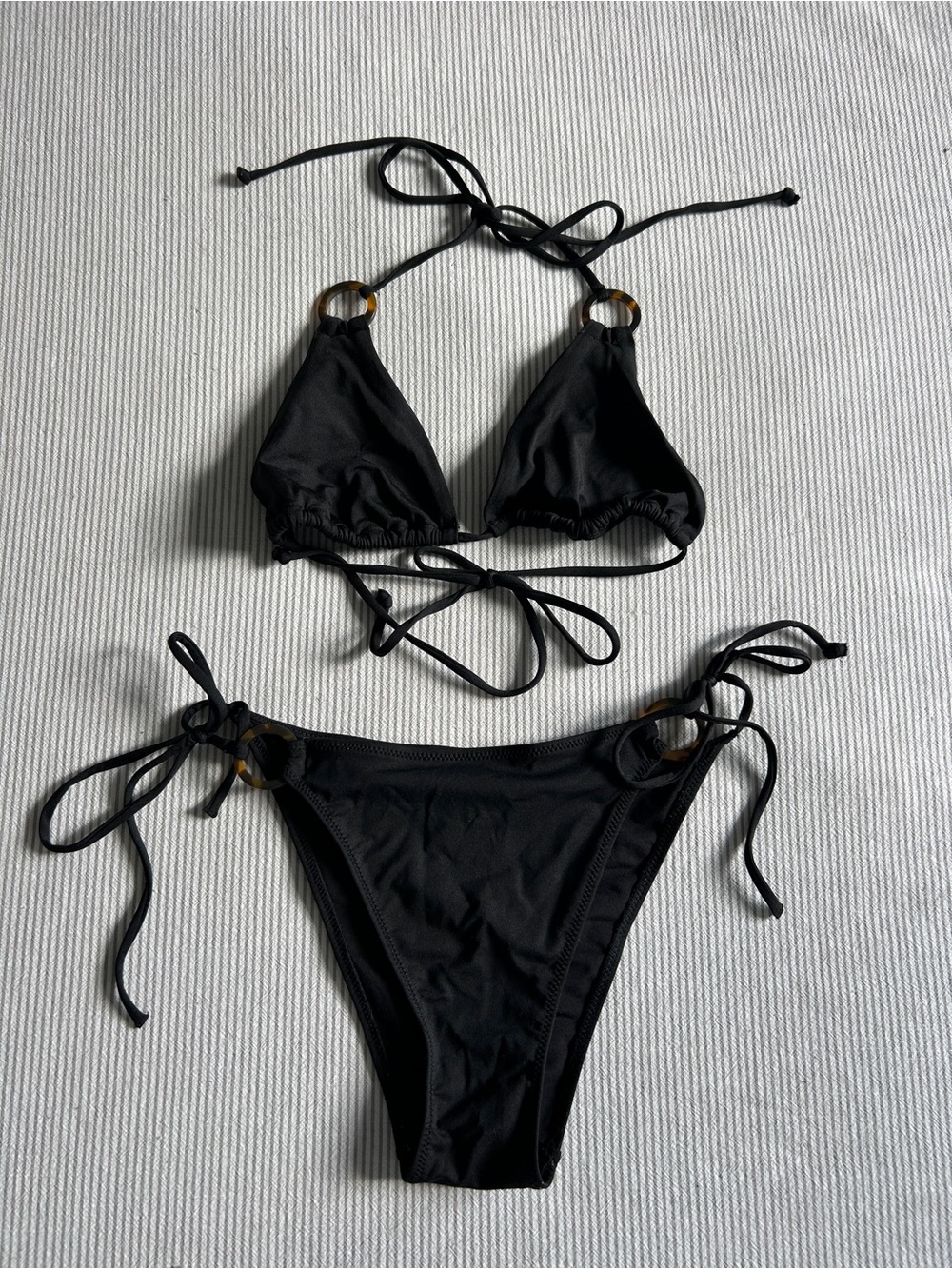 H&M Black Tie-Side Triangle Bikini with Tortoiseshell Rings